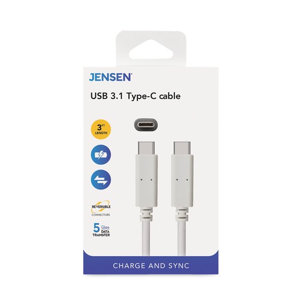 Jensen USB-C 3.1 Type-C, 3 ft, 5 Gbps, White JU832CC3V